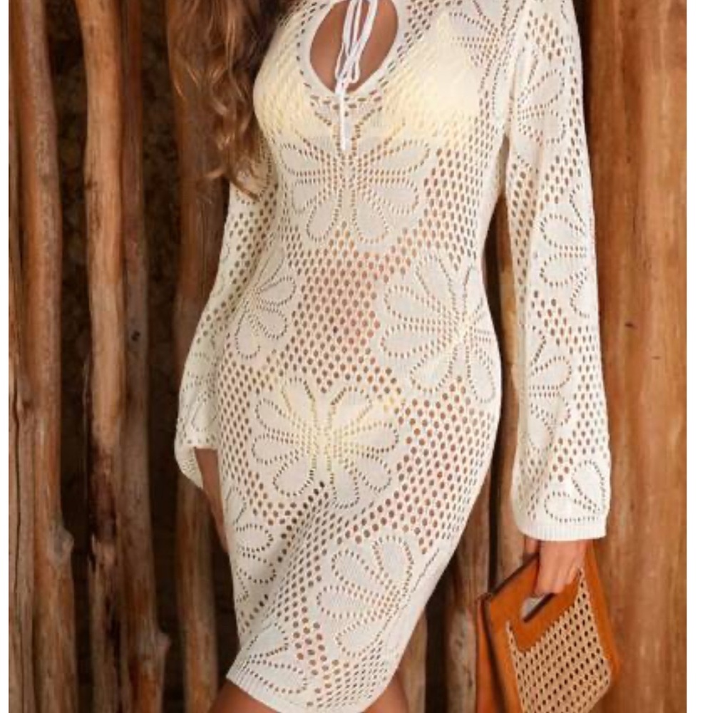 White Crochet Floral Dress